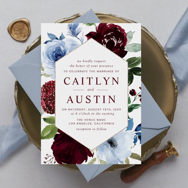 modern Dusty blue burgundy wedding invitation (Creator Uploaded)