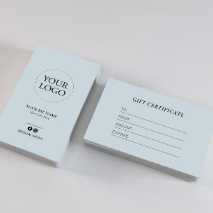 Modern Dusty Blue Business Logo Gift Certificate