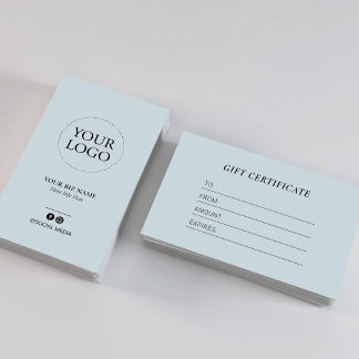 Modern Dusty Blue Business Logo Gift Certificate