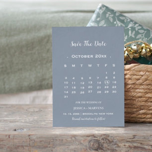 Modern dusty blue calendar non-photo save the date invitation