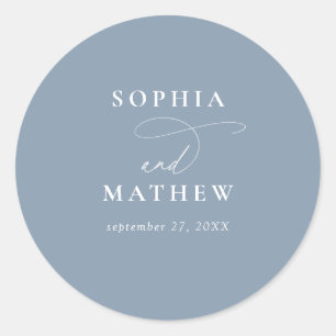 Modern Dusty Blue Calligraphy Wedding Classic Round Sticker