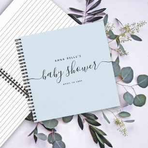 Modern Dusty Blue Chic Script Baby Shower Guest Notebook