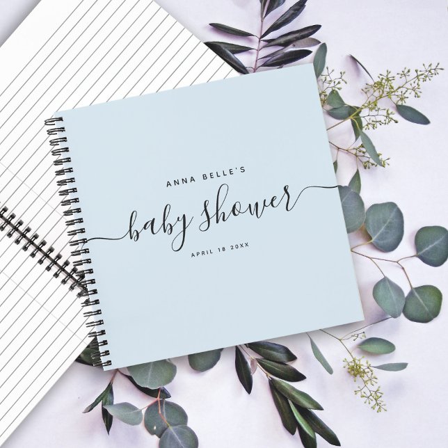 Modern Dusty Blue Chic Script Baby Shower Guest Notebook (Creator Uploaded)