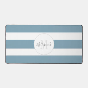 Modern Dusty Blue Chic Script Monogram Name Desk Mat