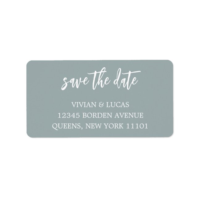 Modern Dusty Blue Chic Script Save The Date Label (Front)
