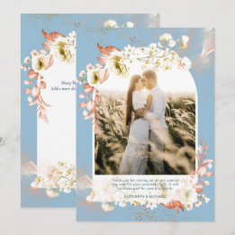 Modern Dusty Blue Coral Floral PHOTO THANK YOU Card