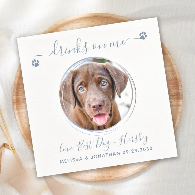 Modern Dusty Blue Custom Pet Photo Dog Wedding Napkin (Creator Uploaded)