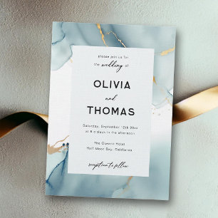 Modern Dusty Blue Elegant Frame Beach Wedding Invitation