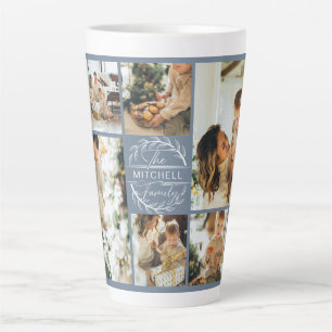 Modern Dusty Blue Family Photo Collage Keepsake Latte Mug