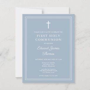 Modern Dusty Blue  First Holy Communion Invitation Postcard