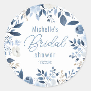 Modern Dusty Blue Floral Boho Bridal Shower Classic Round Sticker