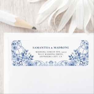 Modern Dusty Blue Floral Bow Return Address Labels