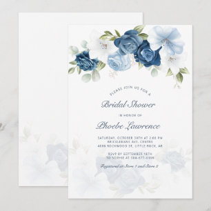 Modern Dusty Blue Floral Bridal Shower Invitation