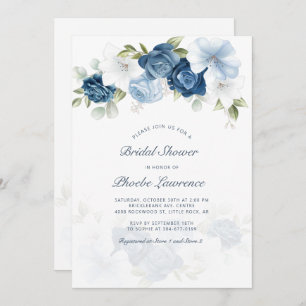 Modern Dusty Blue Floral Bridal Shower Invitation