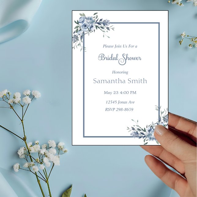 Modern Dusty Blue Floral Bridal Shower  Invitation (Creator Uploaded)