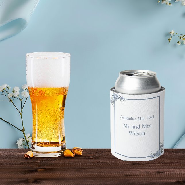 Modern Dusty Blue Floral Can Cooler (Creator Uploaded)