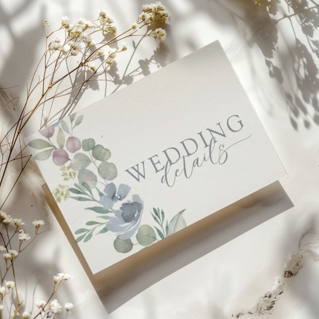 Modern Dusty Blue Floral Details Wedding  Enclosure Card (Creator Uploaded)