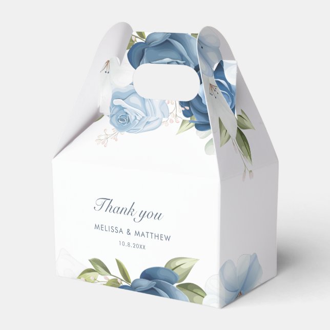 Modern Dusty Blue Floral Elegant Wedding Thank You Favour Box (Front Side)