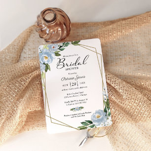 Modern Dusty Blue Floral Geometric Bridal Invitation