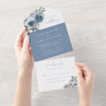 Modern Dusty Blue Floral Watercolor Rustic Wedding All In One Invitation<br><div class="desc">Elegant Dusty Blue Floral Watercolor Rustic Boho Chic Wedding Invitation</div>