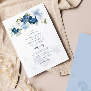 Modern Dusty Blue Floral Wedding Invitation