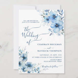 Modern Dusty Blue floral Wedding Invitation
