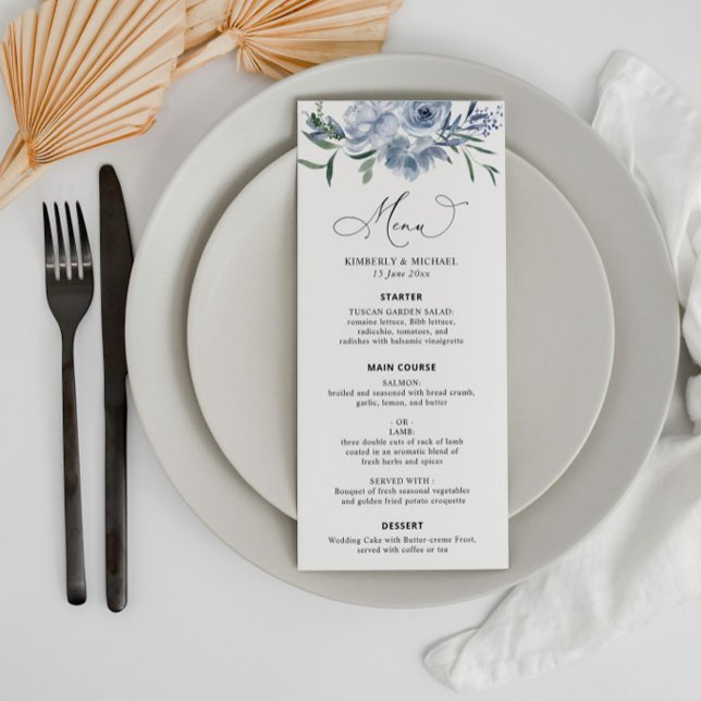modern dusty blue floral wedding  menu (Creator Uploaded)