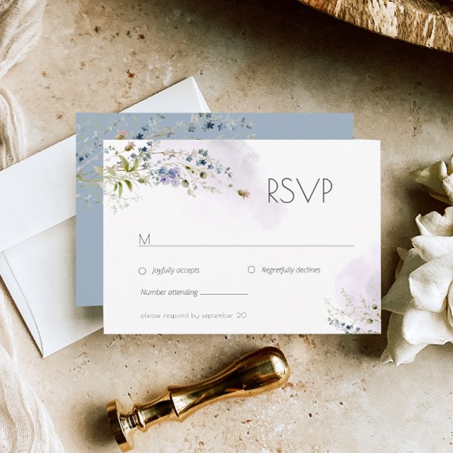 Modern Dusty Blue Floral Wedding RSVP Card (Creator Uploaded)