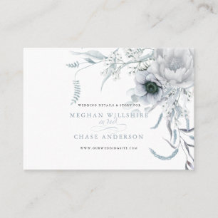 Modern Dusty Blue  Floral Wedding Website Business Card