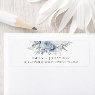Modern Dusty Blue Florals Return Name Address Label