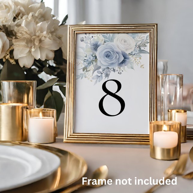 Modern Dusty Blue Florals Table Number (Creator Uploaded)