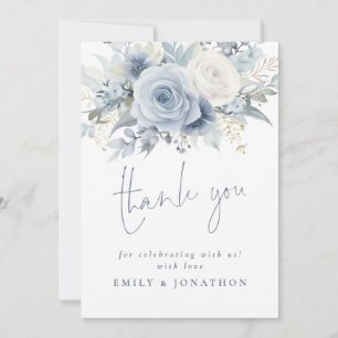 Modern Dusty Blue Florals Thank you Card