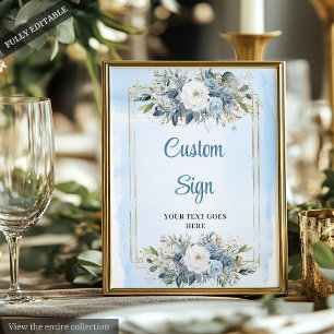 Modern Dusty Blue Flowers Custom Wedding Sign