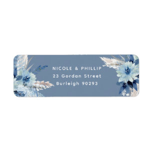 Modern Dusty Blue Flowers Return Address Wedding Label