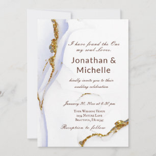 Modern Dusty Blue Gold Abstract Christian Wedding Invitation