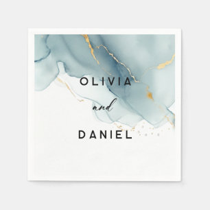 Modern Dusty Blue Gold Elegant Chic Beach Wedding Napkin