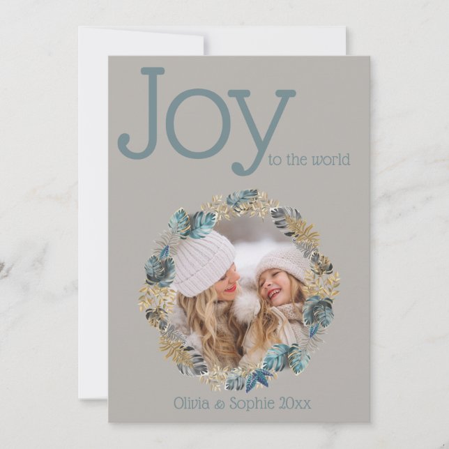 Modern Dusty Blue Gold Foliage Photo Frame (Front)