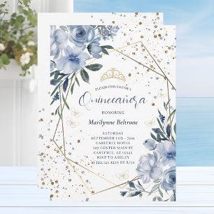 Modern Dusty Blue Gold Quinceañera Invitation