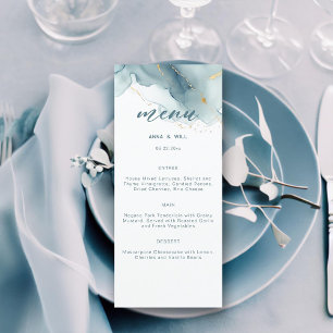 Modern Dusty Blue Gold Summer Beach Wedding Menu
