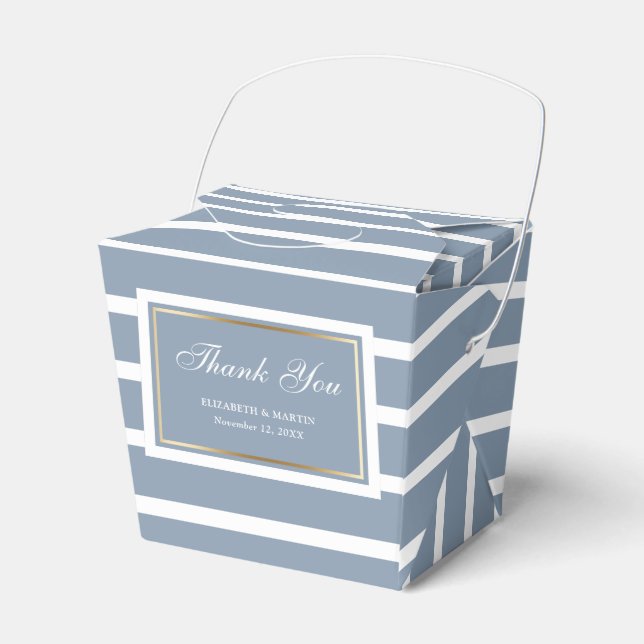 Modern Dusty Blue Gold Wedding Thank You Favour Box (Front Side)