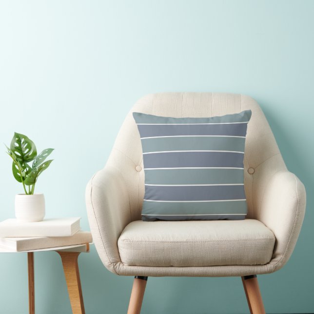 Modern Dusty Blue Green Stripes Cushion (Chair)