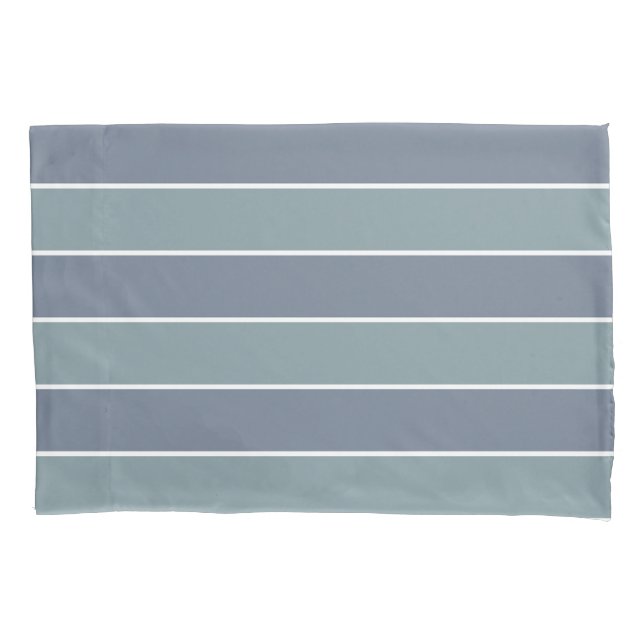 Modern Dusty Blue Green Stripes Pillowcase (Front-Left)