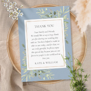 Modern Dusty Blue Greenery Wedding Thank You Place Card