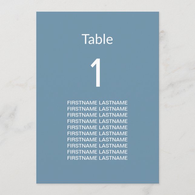 Modern Dusty Blue Guest Names Table Card (Front)