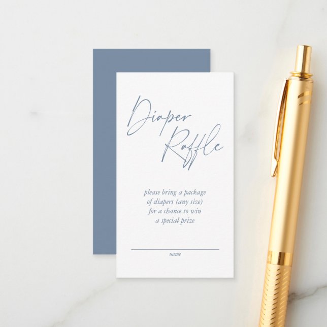 Modern Dusty Blue Handwritten Diaper Raffle Enclosure Card (Front/Back In Situ)