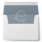 Modern Dusty Blue Leafy Crest Monogram Wedding