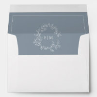 Modern Dusty Blue Leafy Crest Monogram Wedding