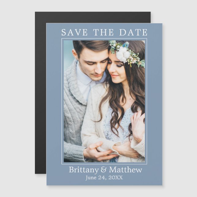 Modern Dusty Blue Magnetic Save the Date (Front/Back)