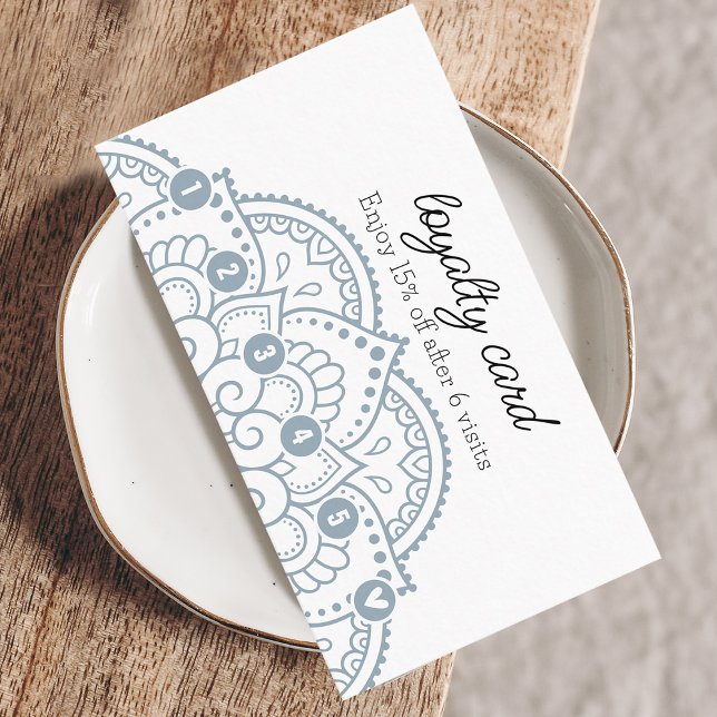 Modern Dusty Blue Mandala 6 Punch Loyalty Business Card (Modern Dusty Blue Mandala 6 Punch Loyalty Business Card)