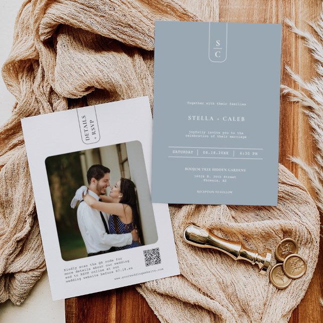 Modern Dusty Blue Minimal Geometric Arch QR Code Invitation (Creator Uploaded)